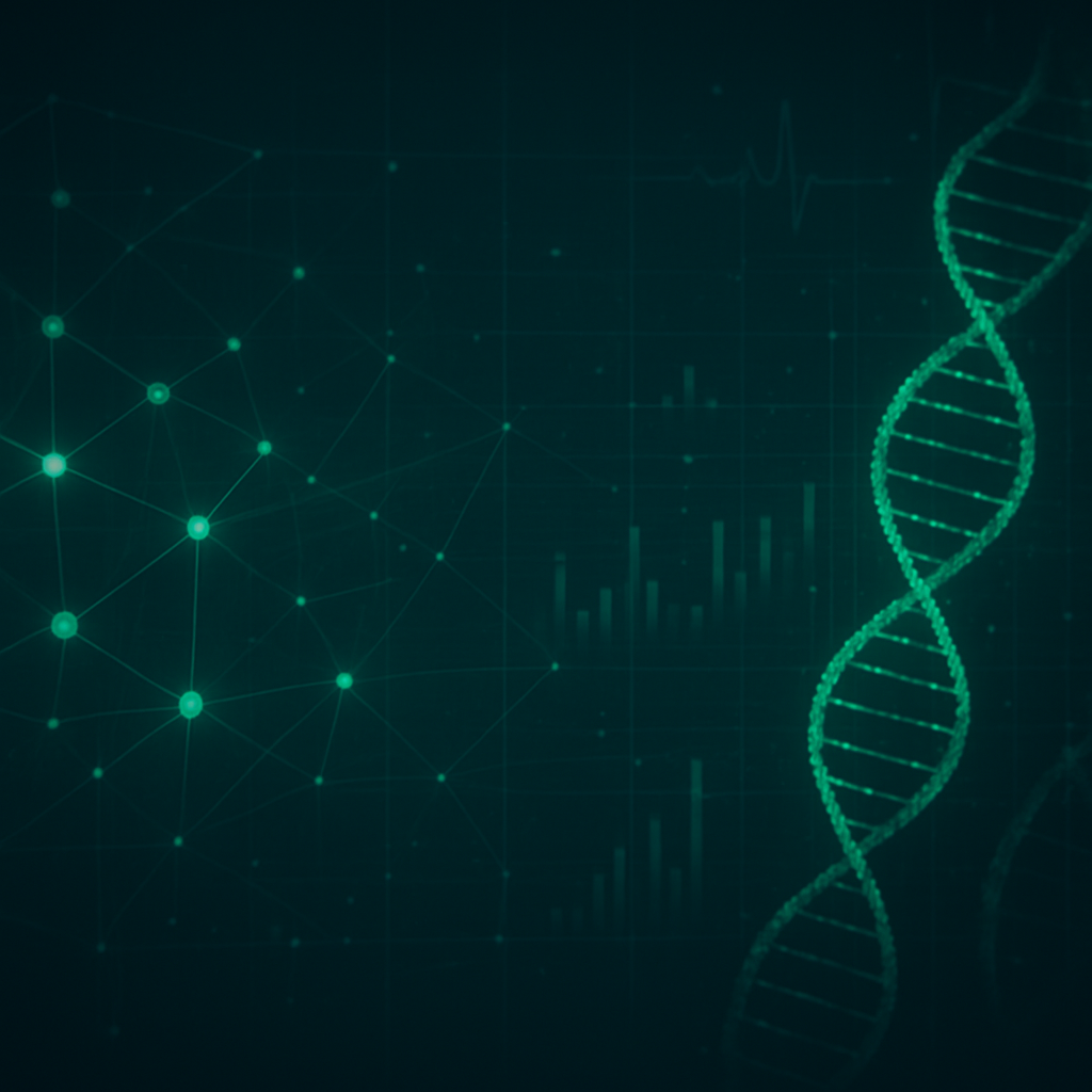 Abstract visualization of biomedical data points and neural network connections